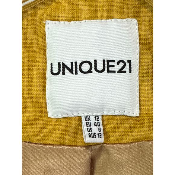 Unique21 Linen Blend One Button Casual Relaxed Boyfriend Blazer Size 8 Yellow - Picture 6 of 10